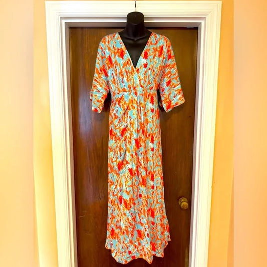 Blue and Orange Dress - Size M - 51” in Length - NWT *pre-loved*